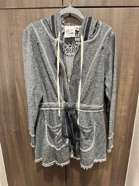 Daisy Grey Hooded Zip Cardigan with Light Pink Accent